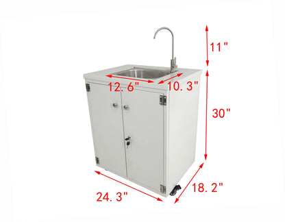 Cabinet Portable Sink Self Contained Hand Wash Station Mobile Sink Water Fountain Water Supply 110V/12V Powered Built-in Pump Water Jugs NOT included 24 X 18 X 30" CABINET SIZE 10094