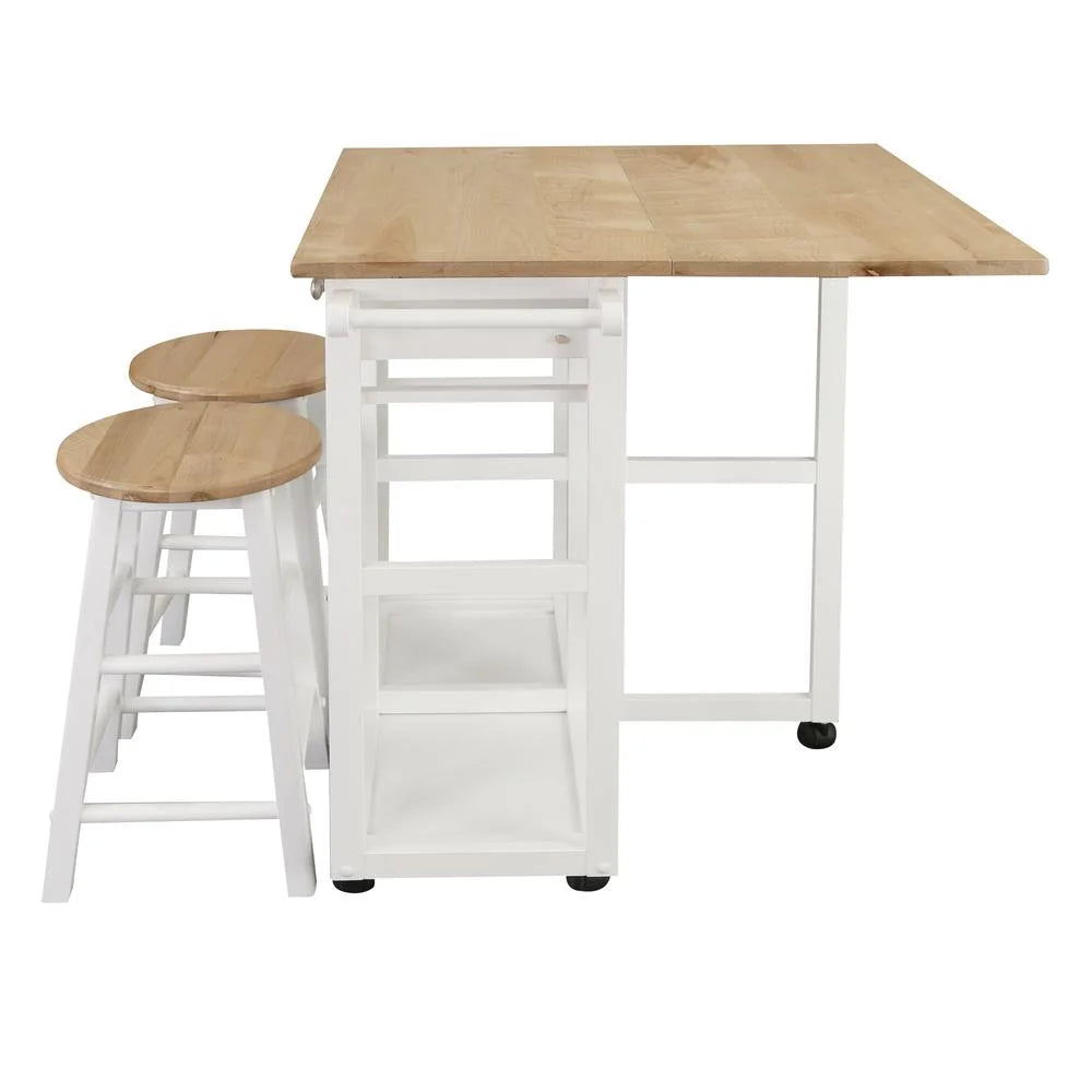 American Trails Breakfast Cart with Drop-Leaf Table, American Maple Top, Square - White