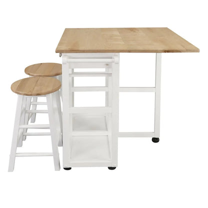 American Trails Breakfast Cart with Drop-Leaf Table, American Maple Top, Square - White
