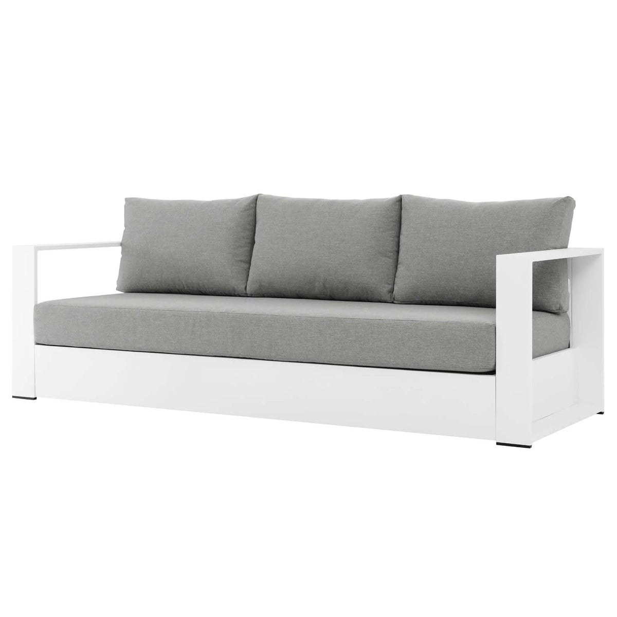 Lounge Sofa Table Set, Grey Gray, Aluminum, Metal, Fabric, Modern Contemporary, Outdoor Patio Balcony Cafe Bistro Garden Furniture Hotel Hospitality