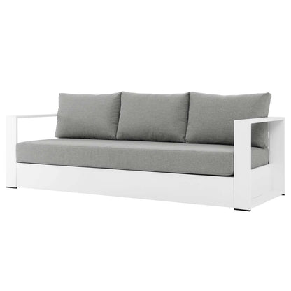 Lounge Sofa Table Set, Grey Gray, Aluminum, Metal, Fabric, Modern Contemporary, Outdoor Patio Balcony Cafe Bistro Garden Furniture Hotel Hospitality