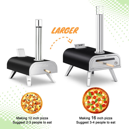 BIG HORN OUTDOORS 16 Inch Pellet Pizza Oven Outdoor, Wood Pellet Pizza Stove with Pizza Stone for Backyard, Camping, Silver