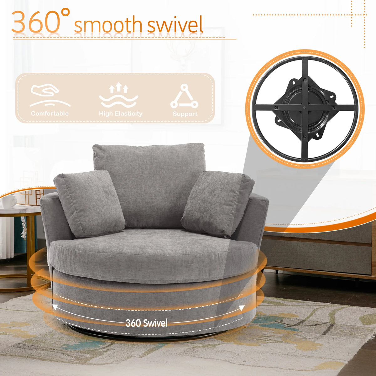 Muumblus Teddy Swivel Accent Barrel Chair, Modern Oversize Sherpa Comfy Round Reading Armchair for Living Room, Ivory