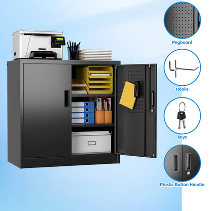 GANGMEI 72 Inches Tall Metal Garage Storage Cabinets with 5 Adjustable Shelves, Lockable Steel Black Storage Cabinet with Doors for Office, Home, School, Shops, Garage, Assembly required