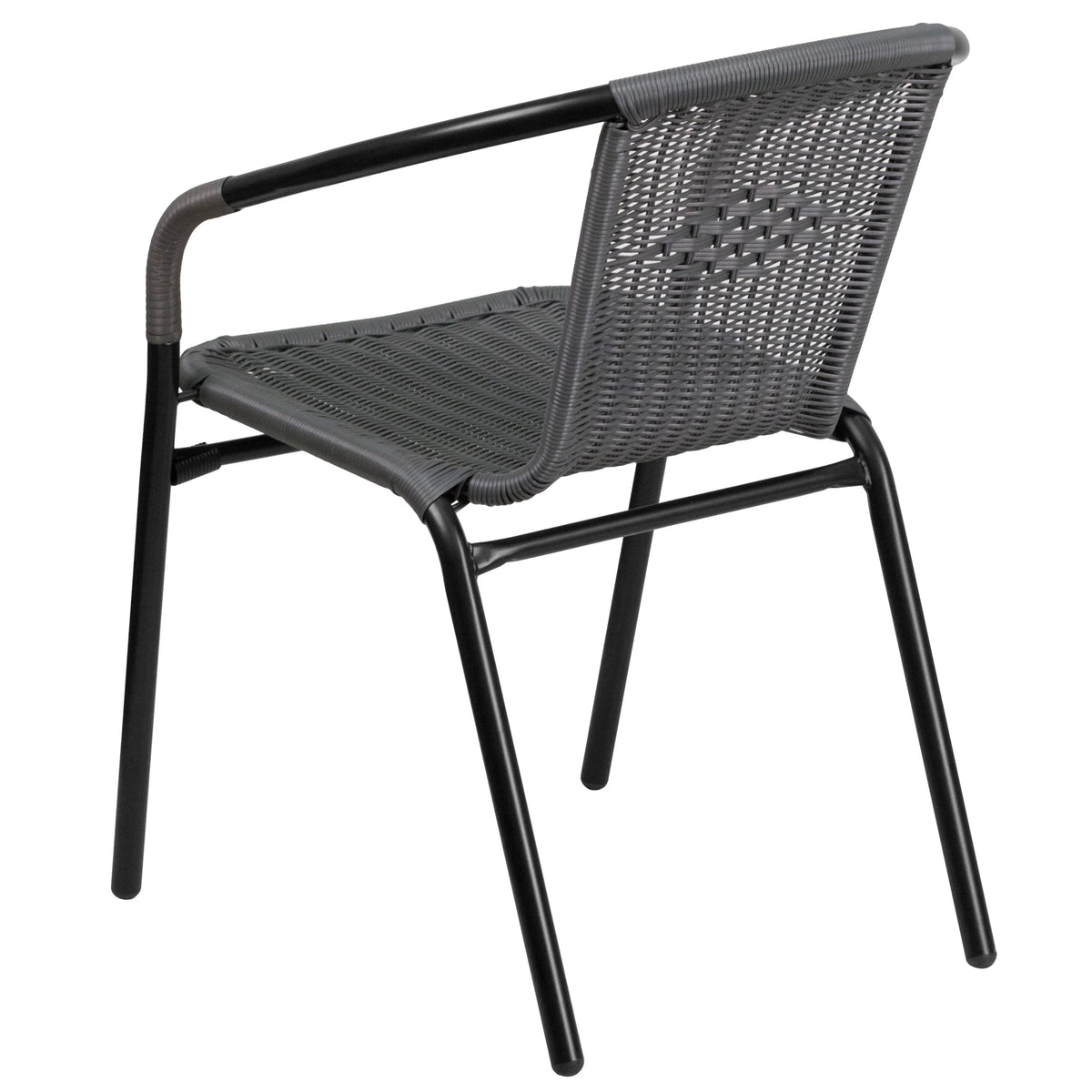 Emma + Oliver Indoor/Outdoor Stacking Rattan Restaurant Patio Chairs, Set of 2, Gray