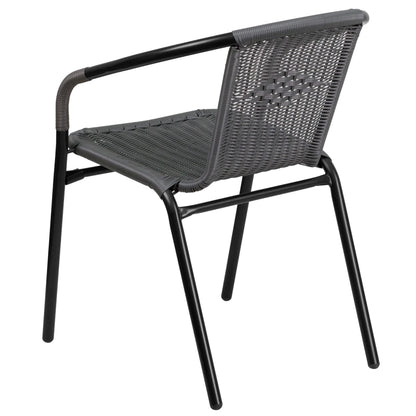 Emma + Oliver Indoor/Outdoor Stacking Rattan Restaurant Patio Chairs, Set of 2, Gray
