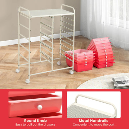 Costway 15 Drawer Rolling Storage Cart Tools Scrapbook Paper Office School Organizer White