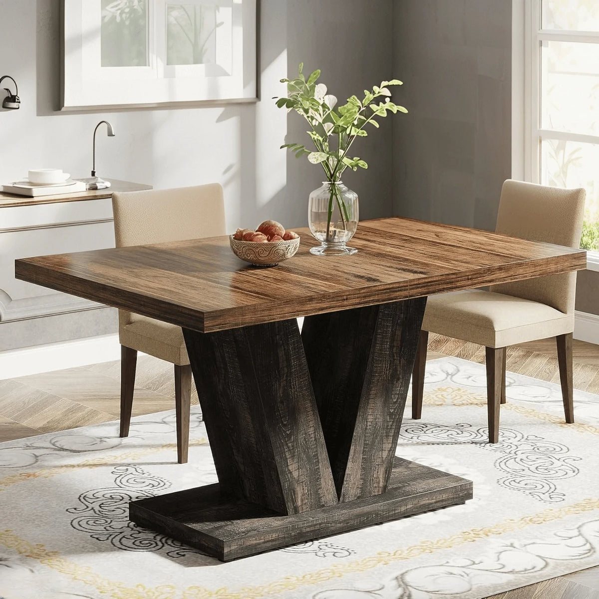 Finmind 47-inch Dining Table for 4 to 6, Farmhouse Wood Kitchen Table for Dining Room, White