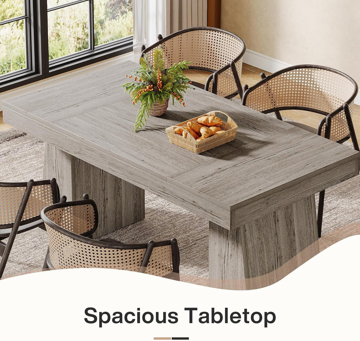 Rectangular 55" Dining Table for 4-6, Mid-Century Modern Kitchen Dining Table, Yellow