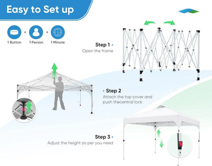 Quictent 10x10 Pop up Canopy TentPortable Instant Shelter with Vent, Ez up Canopy with Reflective Top and Fluorescent Rope
