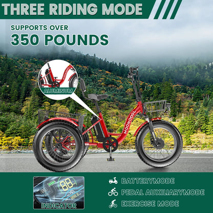 20" x 4" Fat Tire Electric Tricycle for Adult, 7 Speeds Electric Trike 48V 500W Motorized Tricycle , Electric Three Wheels Bicycle for Senior, Aluminum Frame & Rear Basket ,16mph