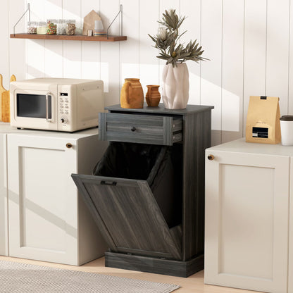 HOMCOM Kitchen Tilt Out Trash Bin Cabinet, Free Standing Recycling Cabinet