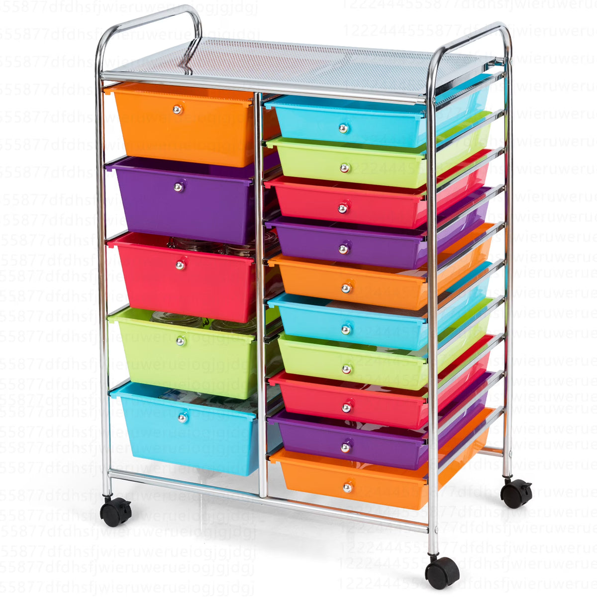 Costway 15 Drawer Rolling Storage Cart Tools Scrapbook Paper Office School Organizer White