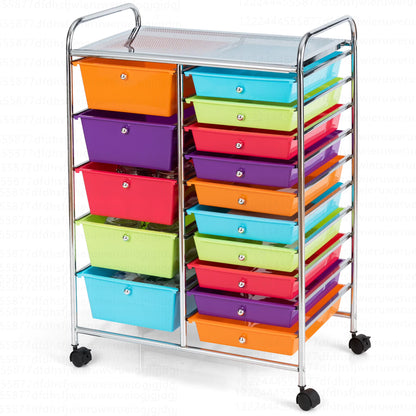 Costway 15 Drawer Rolling Storage Cart Tools Scrapbook Paper Office School Organizer White