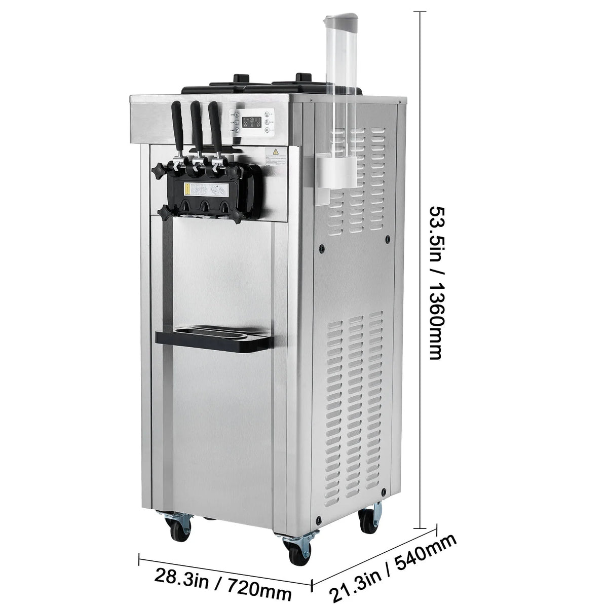 KFFKFF Commercial Soft Ice Cream Machine 21-31 L/H Output 3-Flavor  LED Display Auto Clean 4.3L/1.1GAL Hopper ,1.7L/0.45gal Cylinder