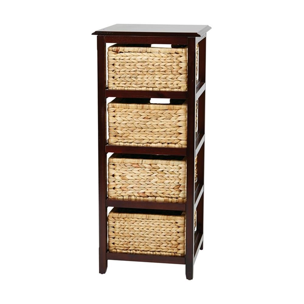 OSP Home Furnishings Seabrook Four-Tier Storage Unit With Espresso Finish and Natural Baskets