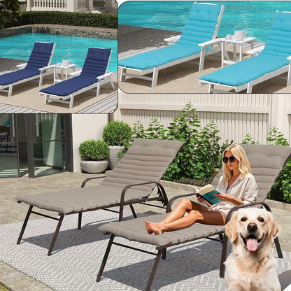 2pcs Outdoor Chaise Lounge Cushions, Waterproof Patio Foldable Chair Cushion for Garden Pool, 73 x 24in Sun Lounger Cushions for Outdoor Furniture��Navy blue��