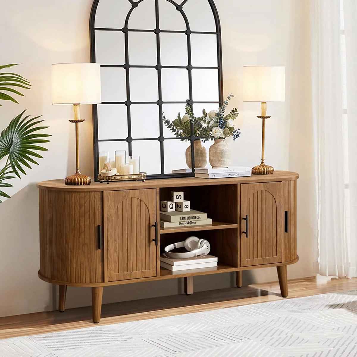 TV Stand for TVs up to 70", 63" Entertainment Center with Sliding Doors, Media Console Table for Living Room