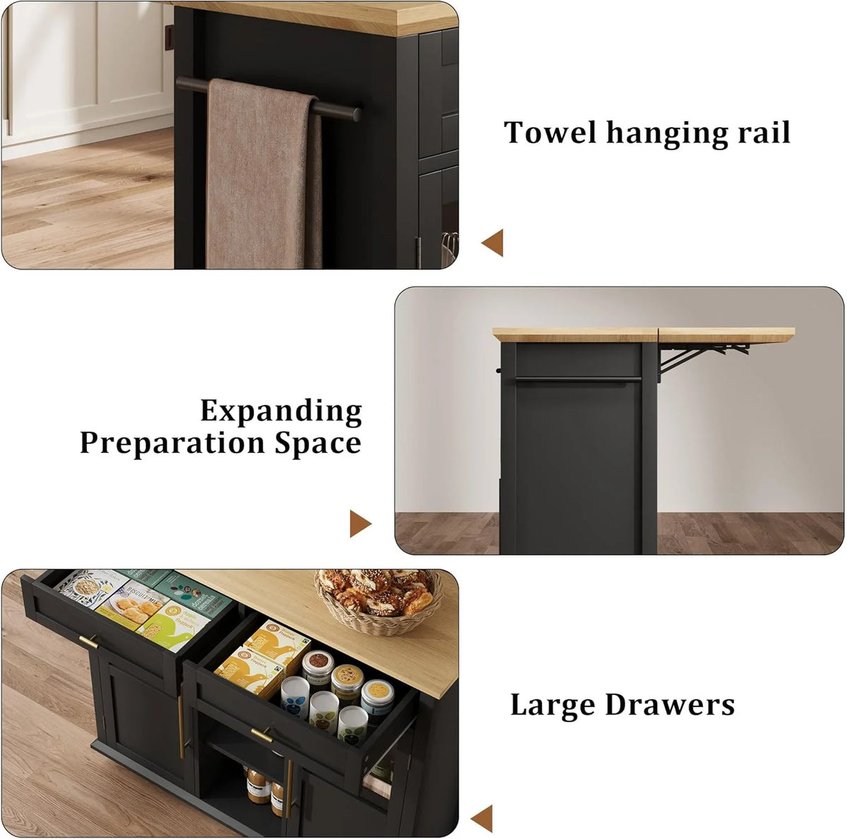 WALYWIK Foldable Kitchen Island Cart with Wheels, 2 Glass Doors, Spice Rack & Towel Holder �C Compact Mobile Storage Cart for Small Kitchens, Dining Rooms, Camping & RVs - Grey
