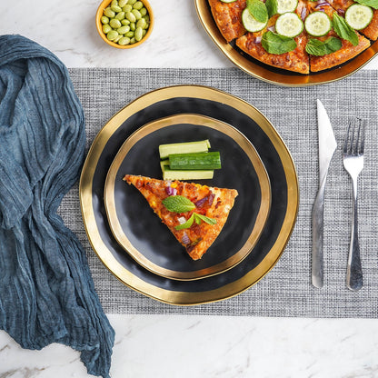 Stone Lain Florian Modern Porcelain Dish Set, 16-Piece Dishes for 4, Gold and Navy