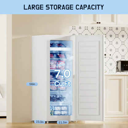 Upstreman 7.0 Cu.Ft Upright Freezer Convertible Fridge/Freezer, Garage Ready Deep Freezer with Reversible Door, UP70 White
