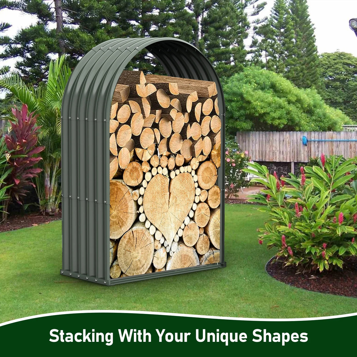 TRAMULL Outdoor Heavy Duty Galvanized Steel Log Holder