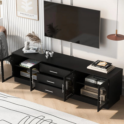Euroco Modern TV Stand with Arched Glass Doors, Drawers & Adjustable Shelves for TVs up to 75 Inches