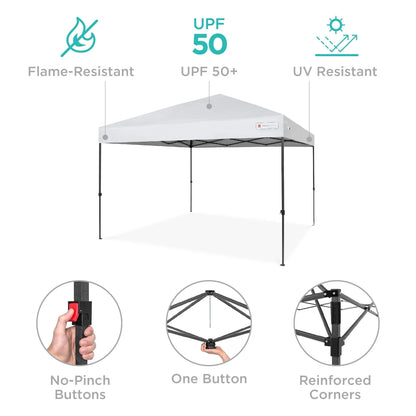 Best Choice Products 12x12ft Easy Setup Pop Up Canopy w/ 1-Button Setup, Wheeled Case, 4 Weight Bags - Navy Blue