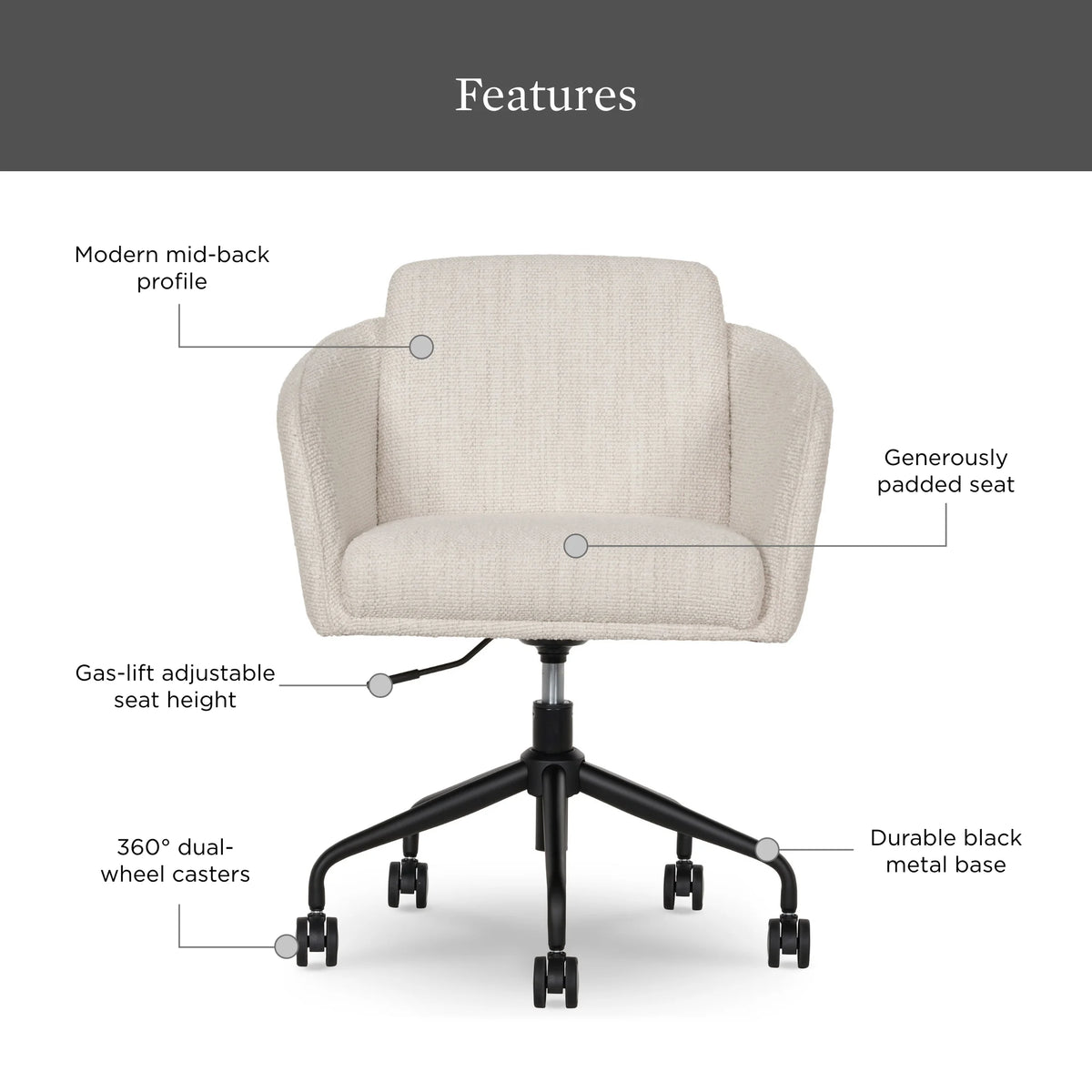 Better Homes & Gardens Juliet Office Chair, Ivory Boucle and Matte Black