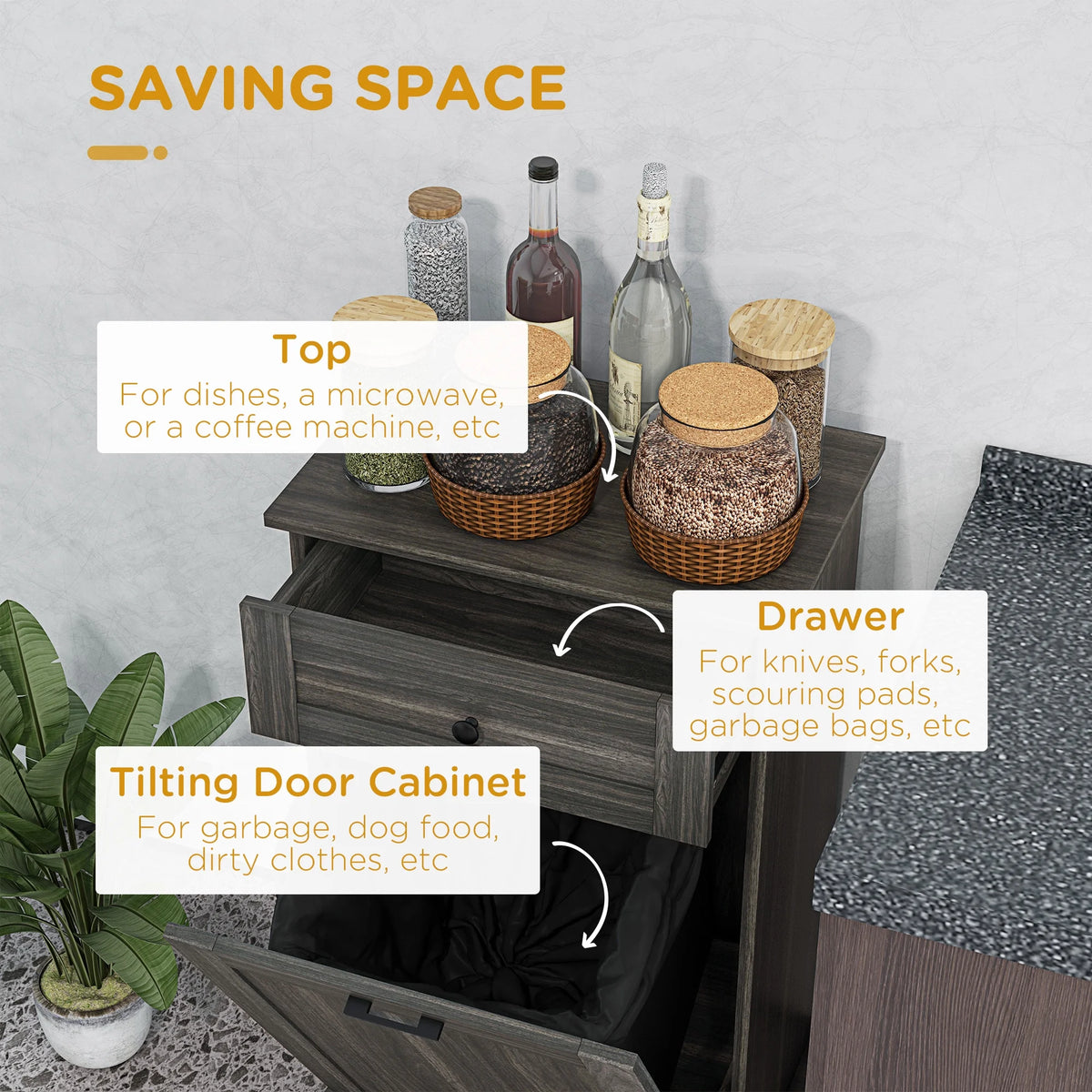 HOMCOM Kitchen Tilt Out Trash Bin Cabinet, Free Standing Recycling Cabinet