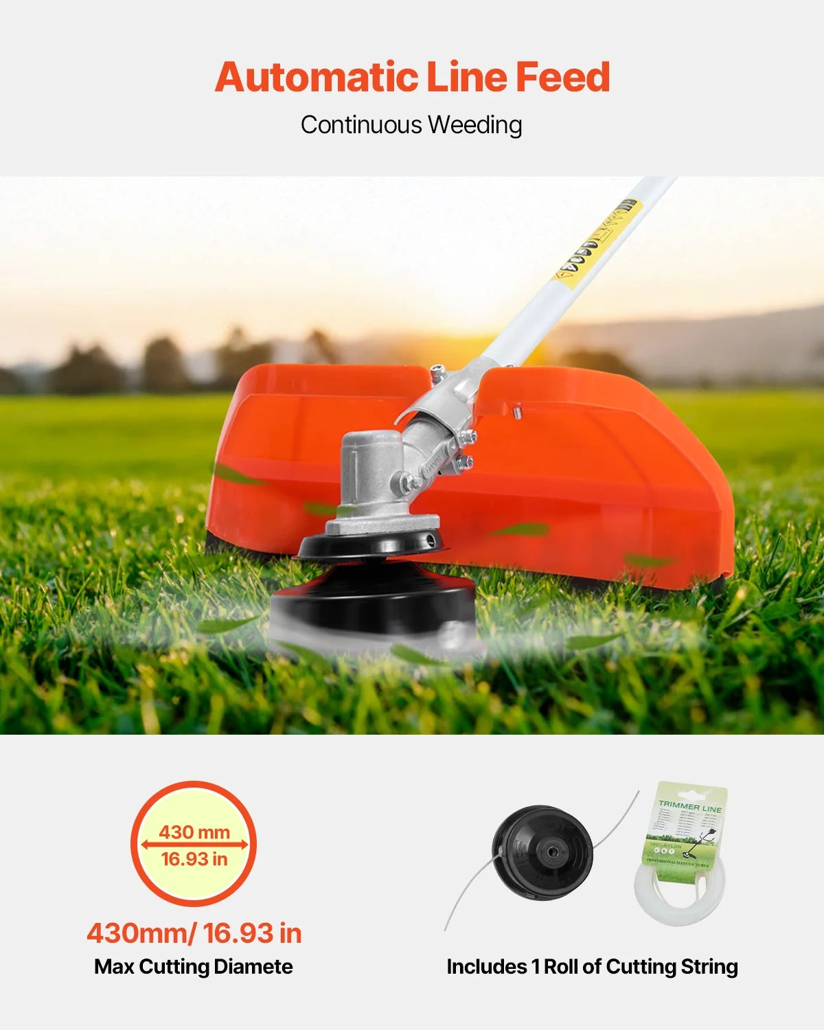 KFFKFF Grass Cutter, 51.7CC 2-Stroke, Fueled by Gas, 16.9" Wireless Lawn Trimmer, Versatile Yard Edger with Shoulder Support & 3T Blade, Plant Cutter for Efficient Lawn Maintenance