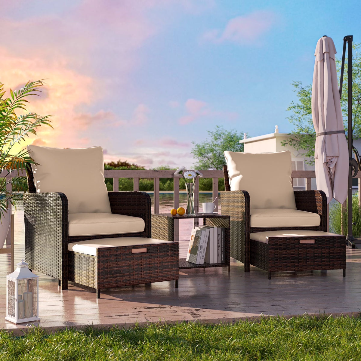 UDPATIO Balcony Furniture 5 Piece Patio Furniture Set, Outdoor Patio Chair , Dark Grey