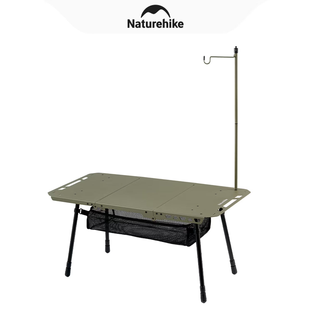 Naturehike, Portable Camping Table, Outdoor Detachable Tactical Camping Table, Lightweight Aluminium Camping Table with Light Pole, Adjustable Height