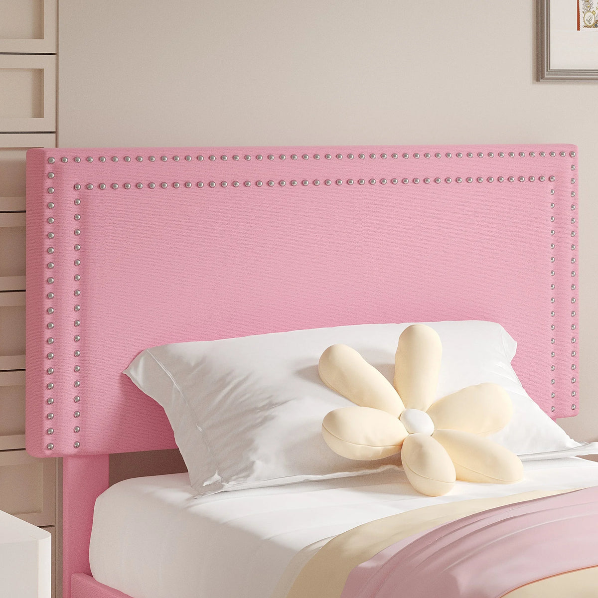 VECELO Full Bed Frame with 4 Storage Drawers (Wheeled) and Tufted Upholstered Adjustable Headboard Platform Bed, Beige