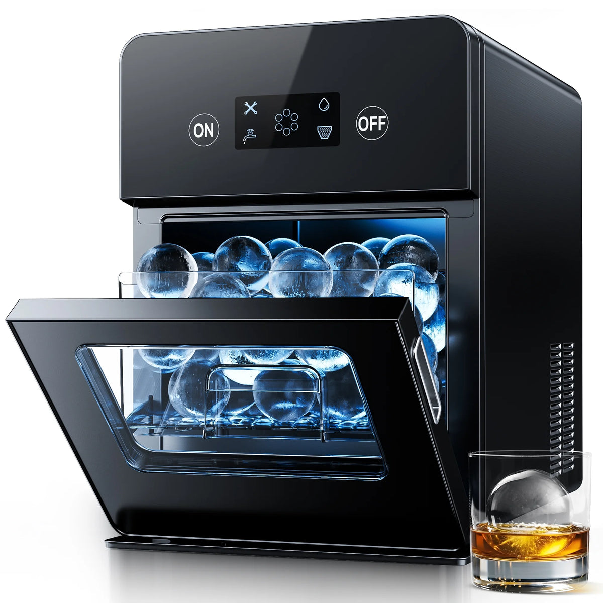 Simzlife Sphere Ice Maker,10 pcs/Hour, 150 pcs/Day,Clear Ice Ball Maker with Enhanced Insulation, with LCD Touch Screen, Self-Cleaning, Quiet Home and Bar Ice for Whiskey Bourbon Parties