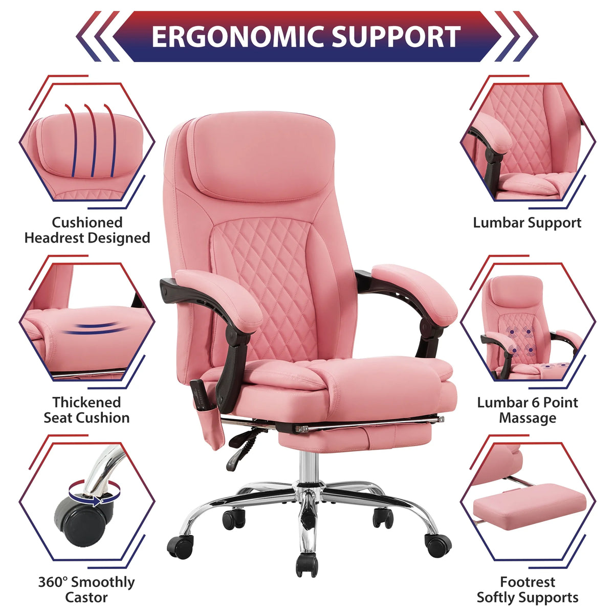 JONPONY Big and Tall Office Chair 500LBS Executive Office Chair Massage and Footrest Ergonomic Computer Desk Chair Reclining High Back Leather Office Chair Lumbar Back Support Swivel Rolling,Black