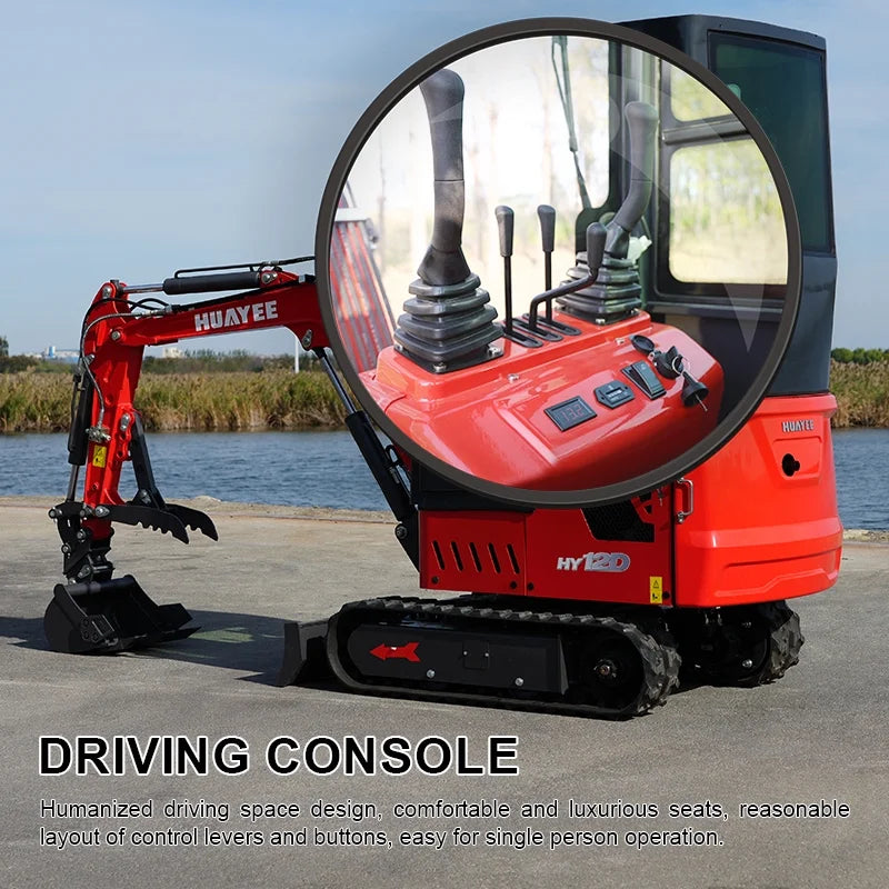 HUAYEE 1.4 Ton Cab Version Mini Excavator - HY12D, with 13.5 HP B&S Gasoline Engine, Swing Function, Mechanical Thumb Clamp, Mechanical Quick - Change, Hydraulic cooler, Electric Fan, In-stock in US