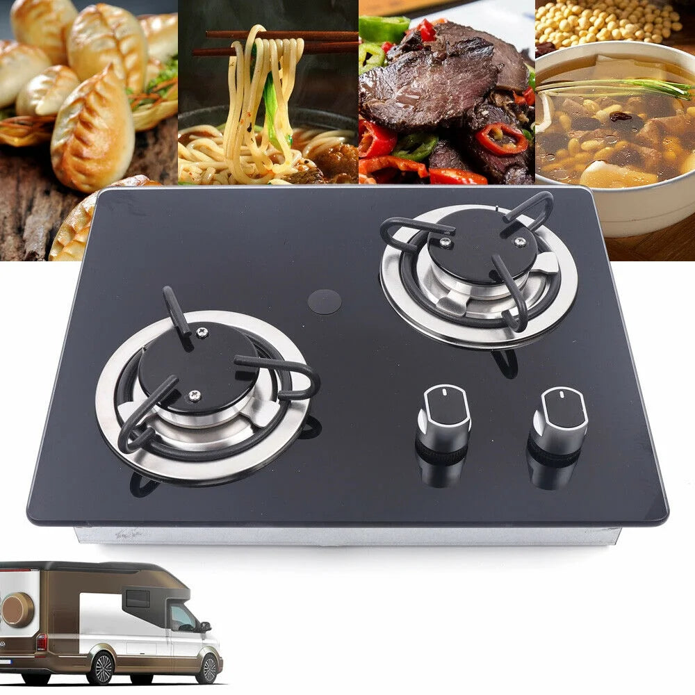 Mkyiongou LPG Cooktop Stainless Steel Boat Caravan RV Camper 2 Burners LPG Gas Stove Hob