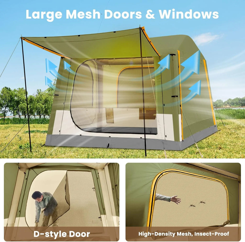 Inflatable Tents for Camping, Blow Up Tent with Canopy, Easy Setup Inflatable Camping Tent with Stove Jack, Waterproof Oxford Air Glamping Tents for Camping Adult 8-10 Person