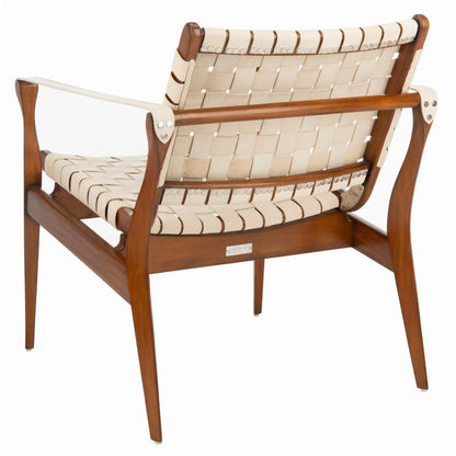 SAFAVIEH Couture Dilan Modern Leather Solid Safari Chair, Brown/Light Brown