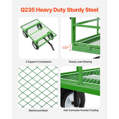 KFFKFF Mesh Steel Garden Cart 1200 Lbs, 43.3 x 29.5 " Heavy Duty Utility Wagon Cart, Pullable Metal Garden Trolley with 13' All Terrain Tires, Removable Mesh Sides, 180��Swiveling Handle (Green)