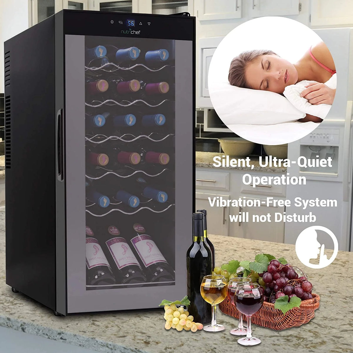NutriChef Digital Electric 18 Bottle Thermoelectric Wine Chiller Cooler, Black
