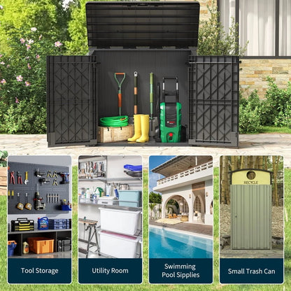 LHBCraft Outdoor Resin Storage Shed, 34 Cu. Ft. Weather-Resistant Garden Storage Box, Extra-Large Lockable Waterproof Shed for Bikes, Lawnmowers, and Garden Tools
