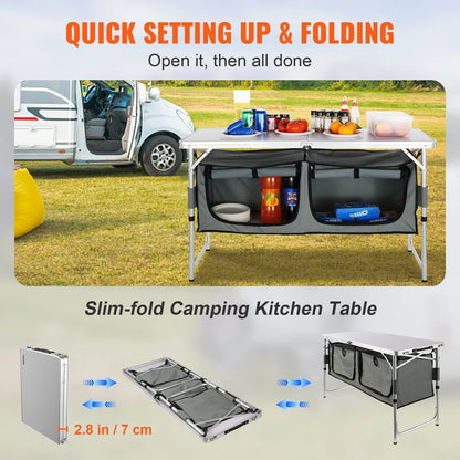 BENTISM Camping Kitchen Table Folding Portable Cook Station 3 Adjustable Heights