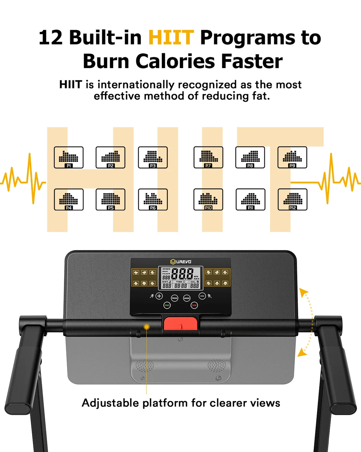 UREVO Folding Treadmill, 2.25HP Portable Mini Treadmills for Home Office, Compact Threadmill with 12 HIIT Modes, LCD Display, 265 lbs Capacity