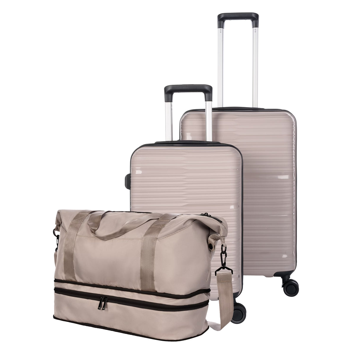 Protege 3-Piece Luggage Set, Taupe Splash, 20-inch Carry On, 25-inch Checked Suitcase & Weekender Duffel