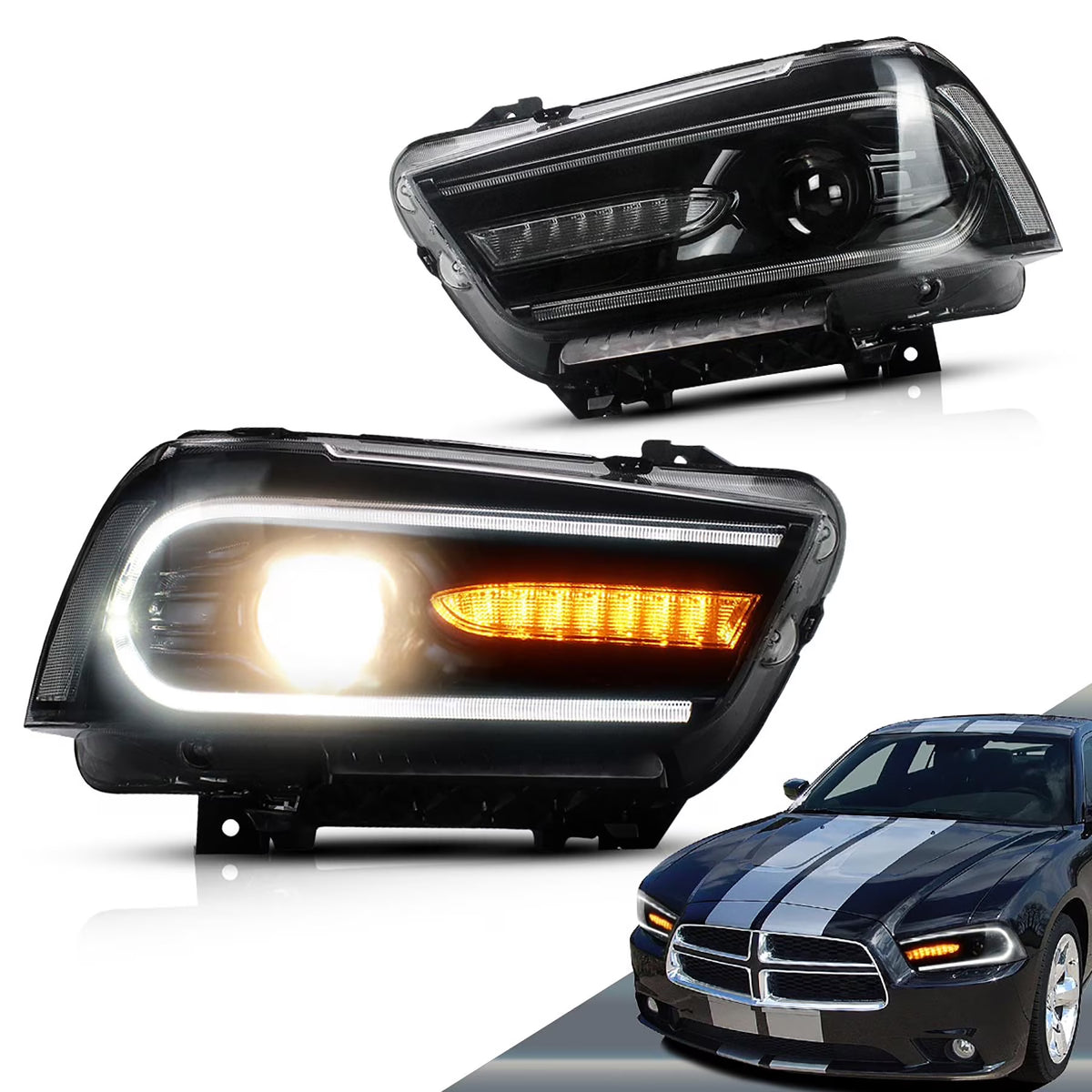 VLAND for Dodge Charger 2011 2012 2013 2014 Dual Beam Projector Headlights Replacement Assembly