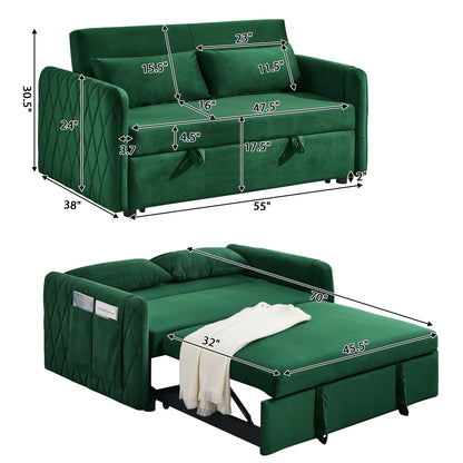 Convertible Sofa Bed,3 in 1 Sleeper Sofa with 2 Pillows and Adjustable Backrest for Living Room Office,Black