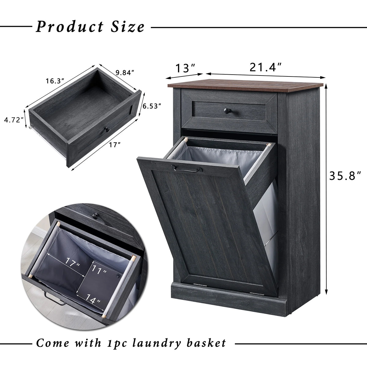 SinCiDo Kitchen Double Tilt Out Trash Can Cabinet, 20 Gallon Farmhouse Wooden Trash Garbage Can with Drawer