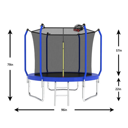 Yoneston 10FT Outdoor Trampoline with Basketball Hoop, 880LBS Heavy Duty Reinforced Trampoline with Safety Enclosure Net and Ladder for Kids Teens Playing Gift, Blue